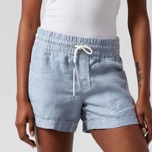 Athleta 100% Linen Cabo Shorts Pockets Pull On 4” Shorts Sz 2 Heathered Blue EUC